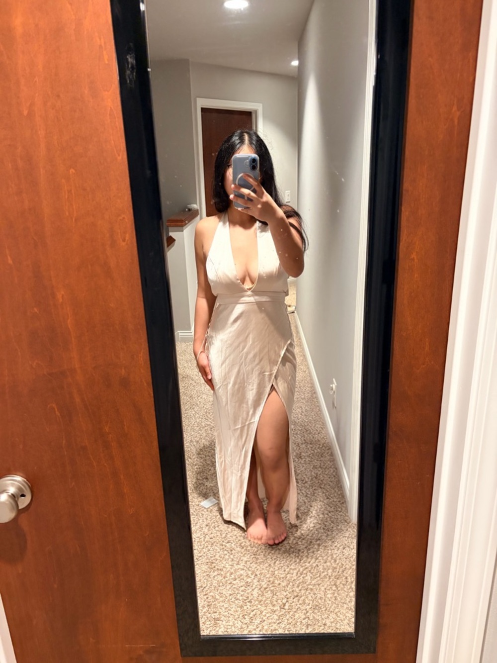 Mon Coeur Plunging Neckline Midi Dress | Champagne - Picture 3 of 4